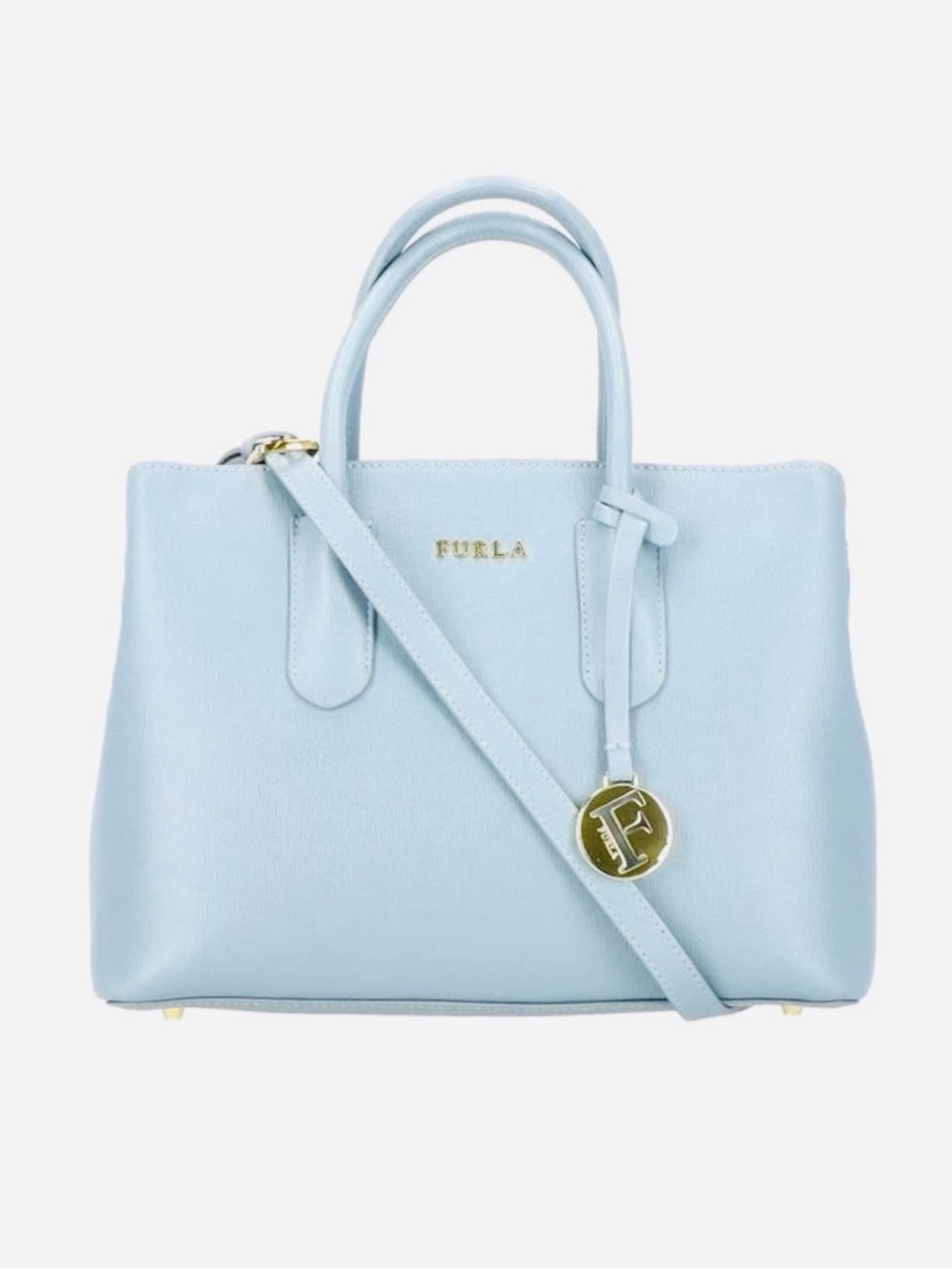 Furla Pale Blue Leather Top-Handle Satchel with Strap